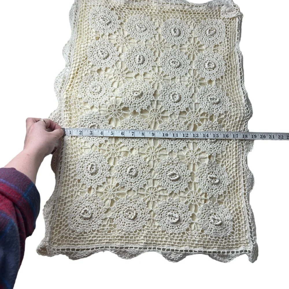 Vtg Crochet Linen Lace Standard Pillow Sham Beige Tan Shabby Cottagecore Chic